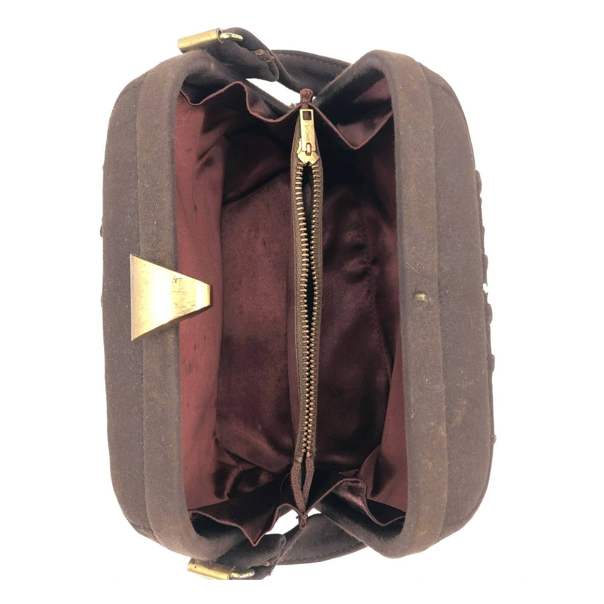 Vintage Brown Ruched with Gold Clasp 1950s Evening Bag Purse