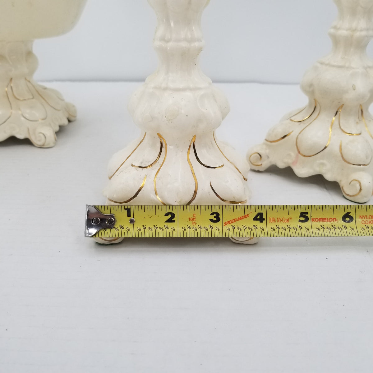 Holland Mold 1950 Fruit Compote Bowl Candlesticks 3 Pc. Centerpiece Gold Regency
