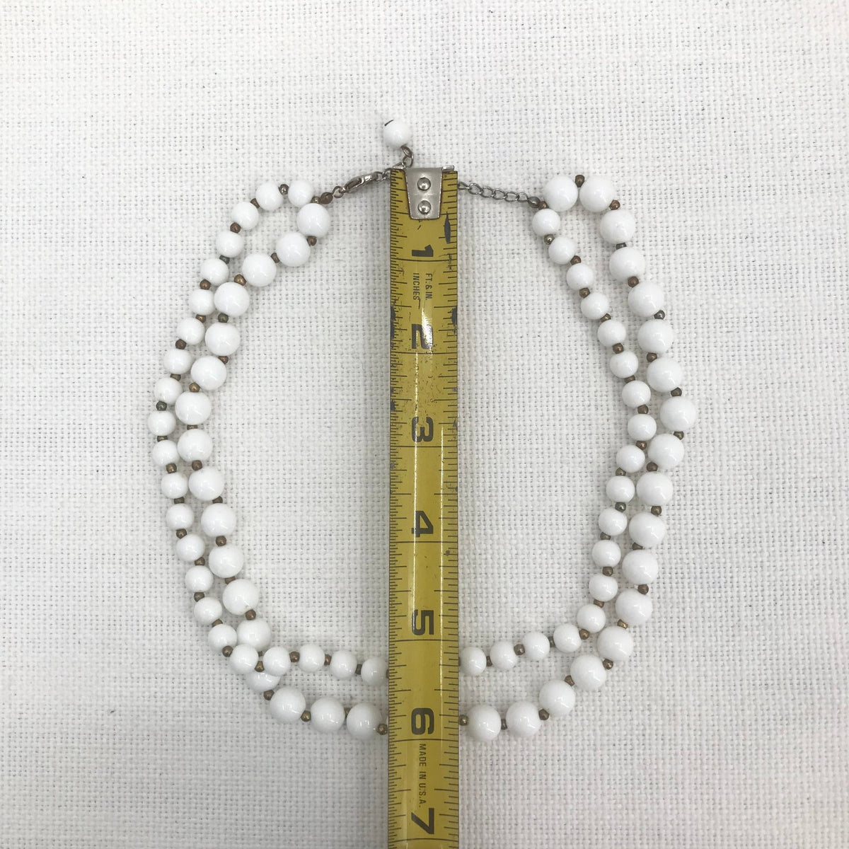 Vintage Double Strand White Beaded Graduated Double Necklace Lobster Clasp