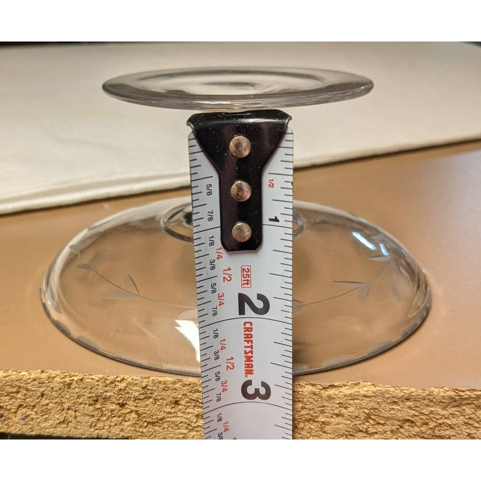 Individual Cupcake Stand Mini Cake Stand 5"dia Molded Clear Glass Etched Leaves