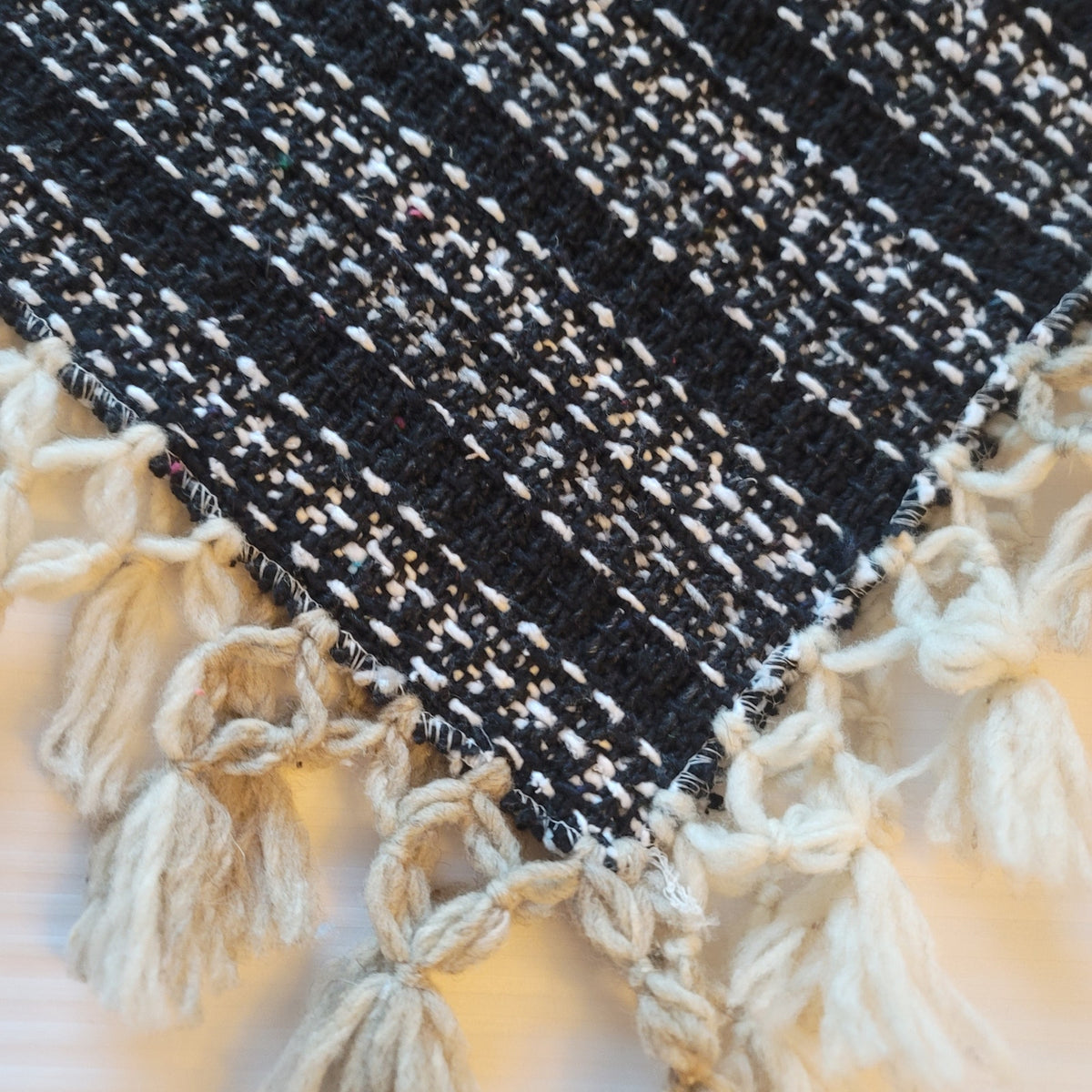 Handmade heavy poncho fringe wood button Winter One Size Multicolor Wool Cotton