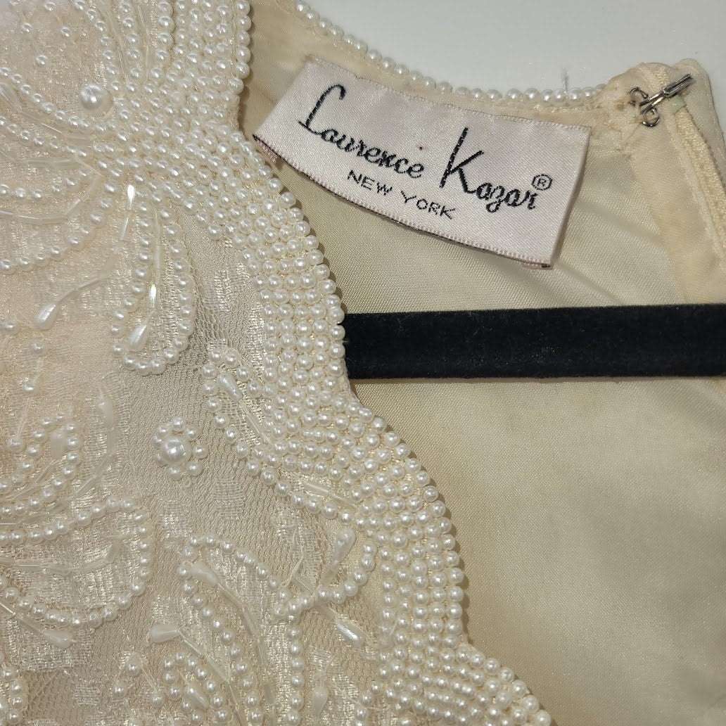 Lawrence Kazar N.Y. beaded Gown Mother in Law Wedding Dress Large Vintage Cream