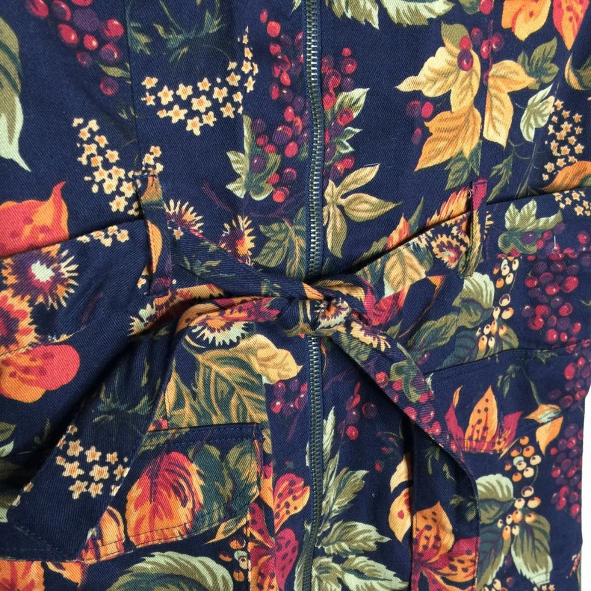 Capacity Full-Zip Vest Collared Sleeveless Floral Belted Funky Vintage Medium