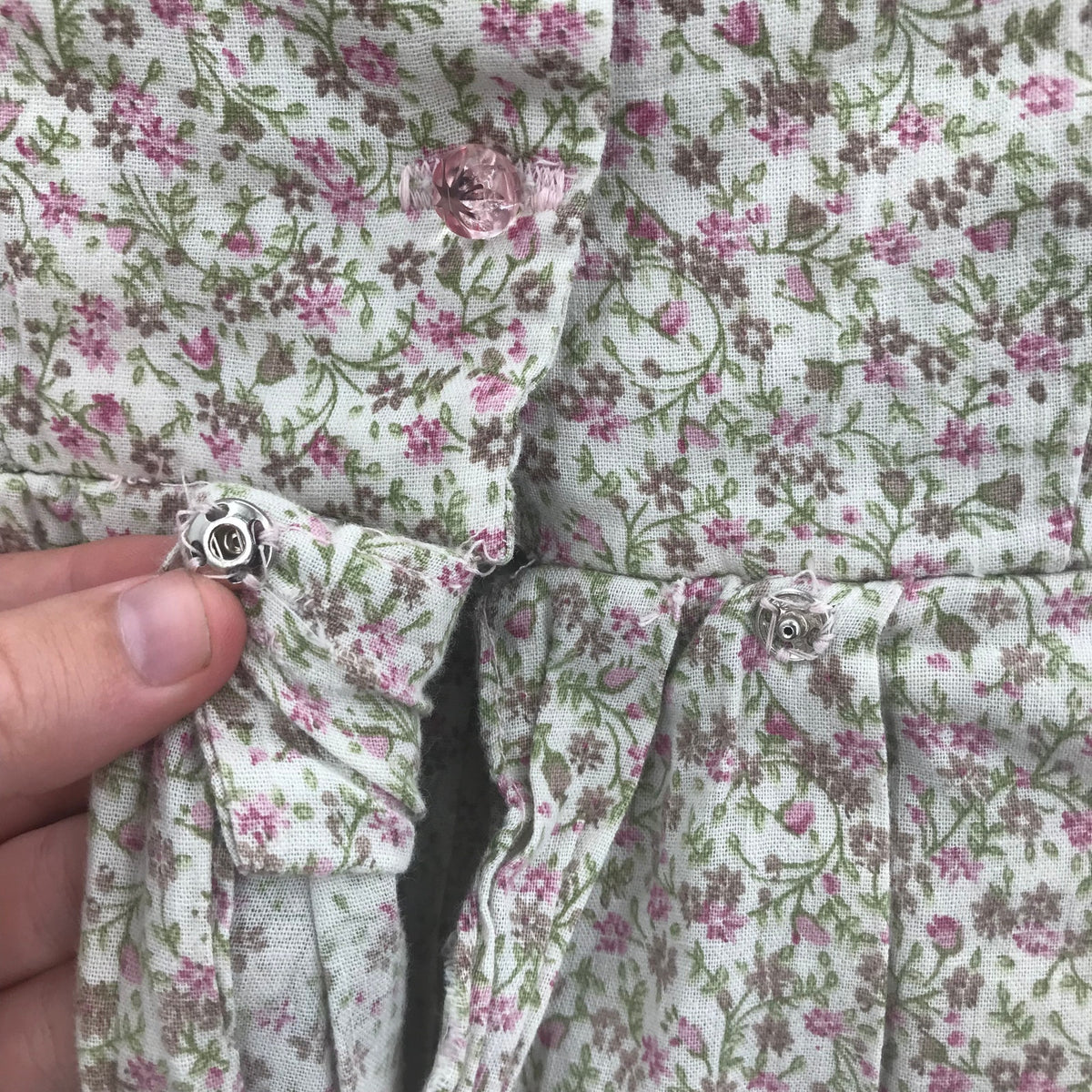 VINTAGE prairie farm Floral Pleated Button Shift Dress Long Sleeve cottage Large