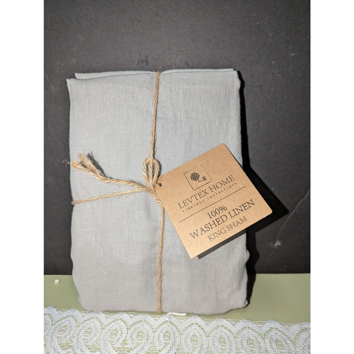 LEVTEX HOME WASHED LINEN NATURAL EUROPEAN Pillow King SHAM WITH FLANGE Grey