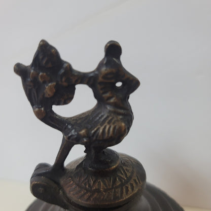 Vintage Ornate Kohl Pot Brass Bronze Tri-Footed INKWELL Hinged Bird Peacock Lid