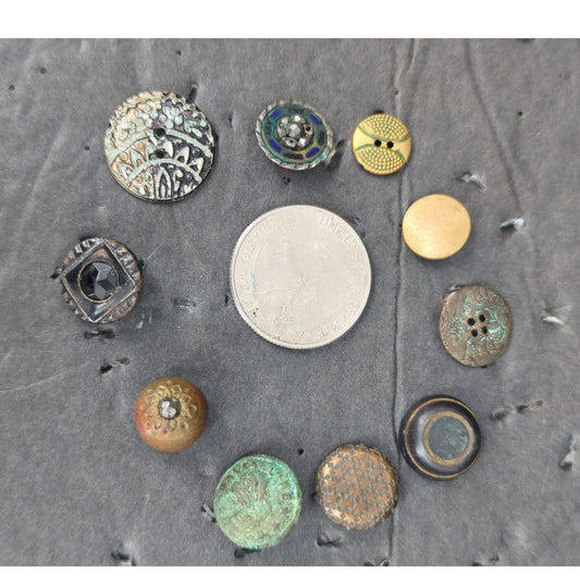 LOT H of 10 Antique Vintage Victorian Brass Mixed Materials Buttons ESTATE FIND