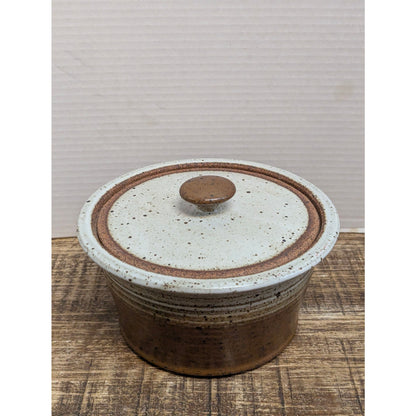 7.5" X 4"  Brian Bachman Studio Pottery Lidded Bean Pot Speckled Stoneware 80's