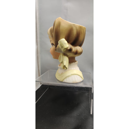 Vintage Yellow Jumper Blonde Lady Head Vase Planter Kitsch Ceramic Inarco E-2767