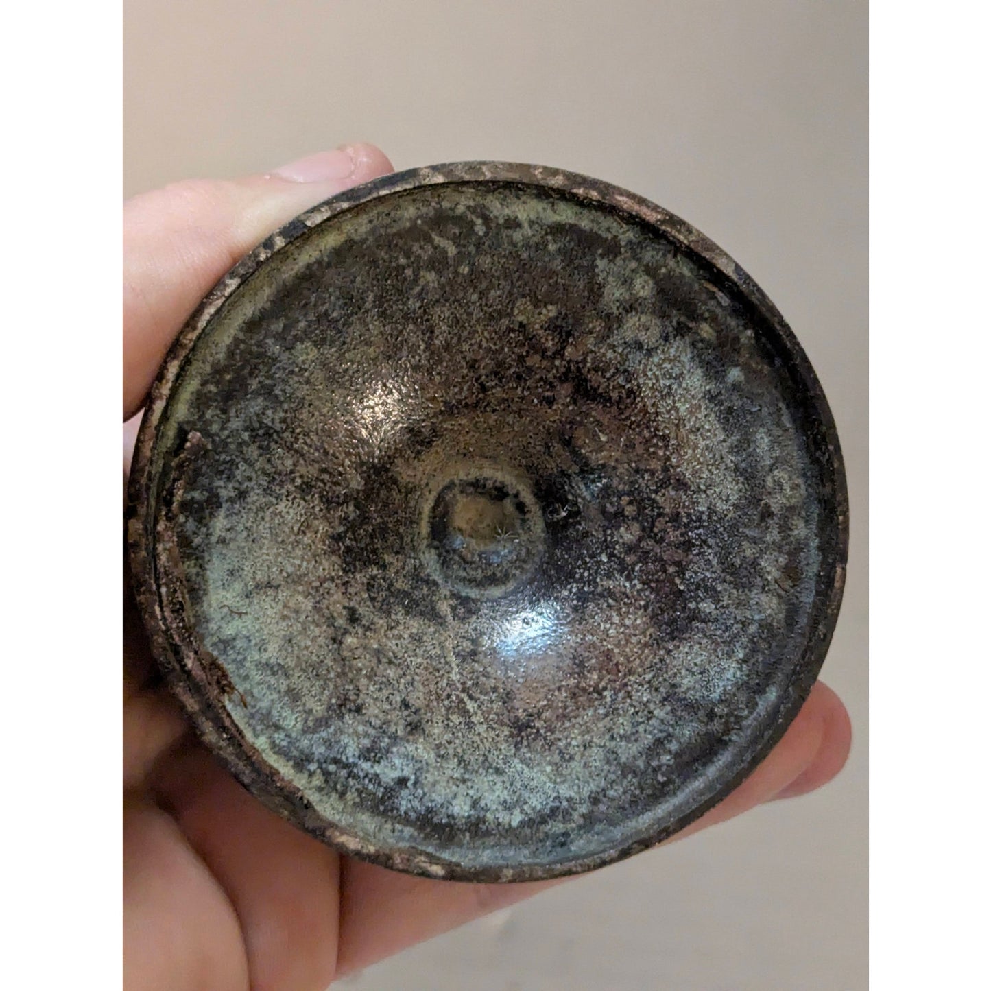 Vintage Antique Brass Trumpet Vase Distressed Etched Verdigris Metal 10"