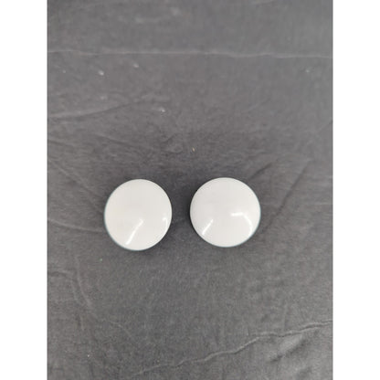 Vintage White Oval Cabochon Gold Tone Button Clip On Earrings Retro Modern