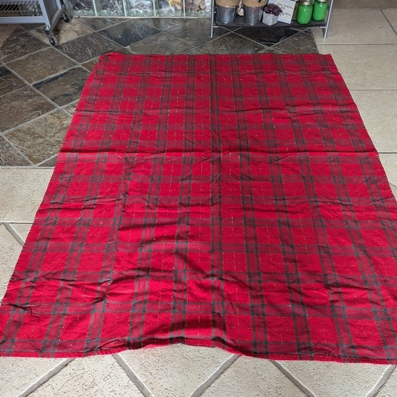 Vintage Holiday Rectangular tablecloth Red Green Gold striped 56" x 73"