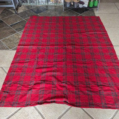Vintage Holiday Rectangular tablecloth Red Green Gold striped 56" x 73"