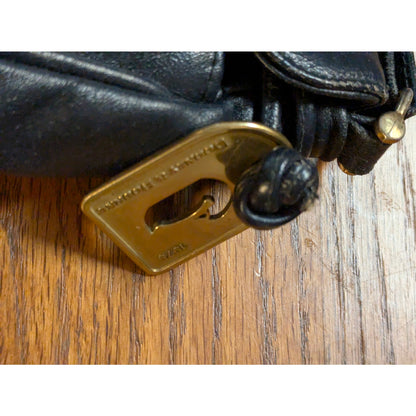 Vintage Dooney & Bourke Navy All Weather Leather Saddle Crossbody Bag Brass Fob