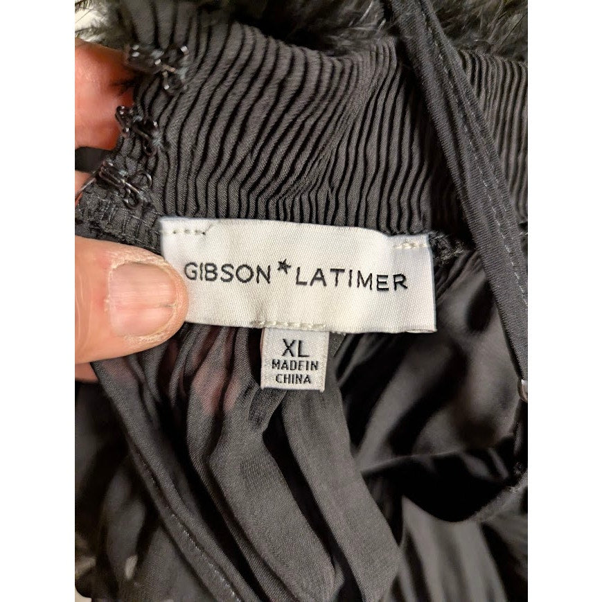 Gibson Latimer XL Black Dress Ostrich Collar Velvet Bow Pleats Midi Lined NOBELT
