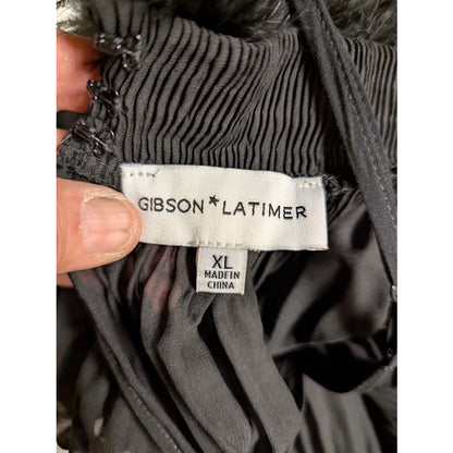 Gibson Latimer XL Black Dress Ostrich Collar Velvet Bow Pleats Midi Lined NOBELT
