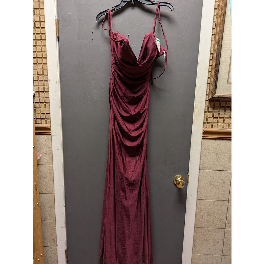 La Femme 27501 Burgundy Ruched Jersey Strappy Back Prom Gown Size 6