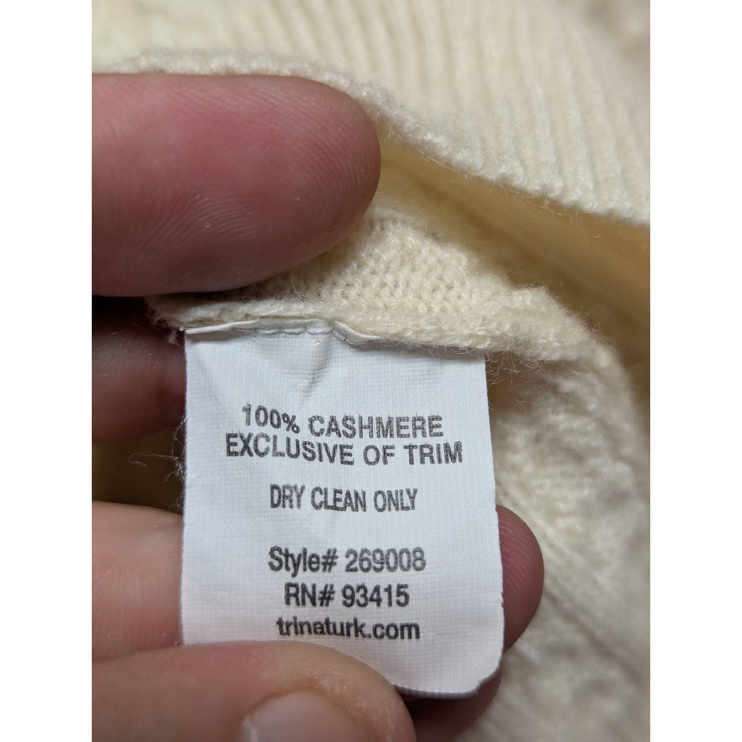 Trina Turk Cream Ribbed 100% CASHMERE Short Sleeve Pullover Sweater  Sequins