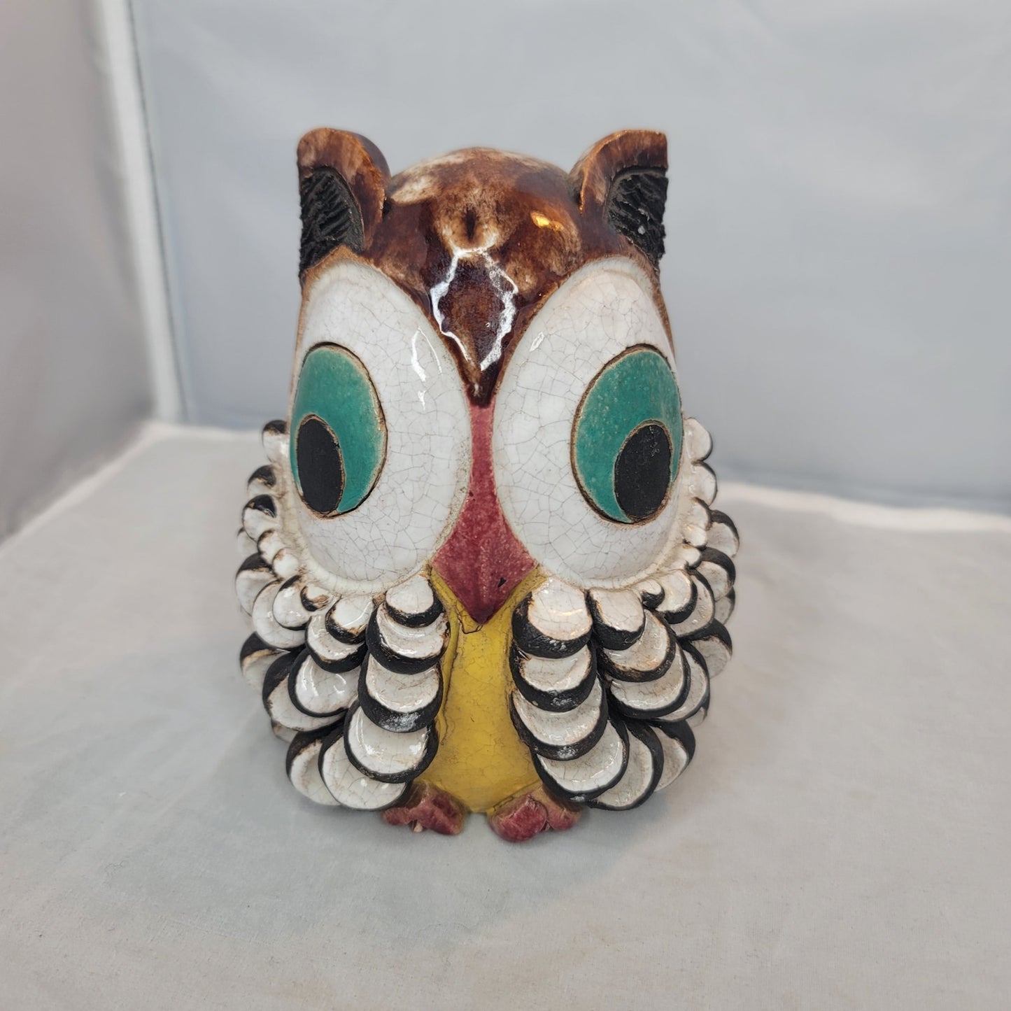 Handmade pottery owl bank big eyes textured cork bottom