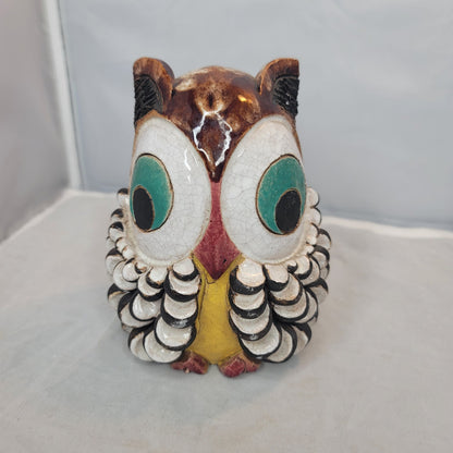 Handmade pottery owl bank big eyes textured cork bottom