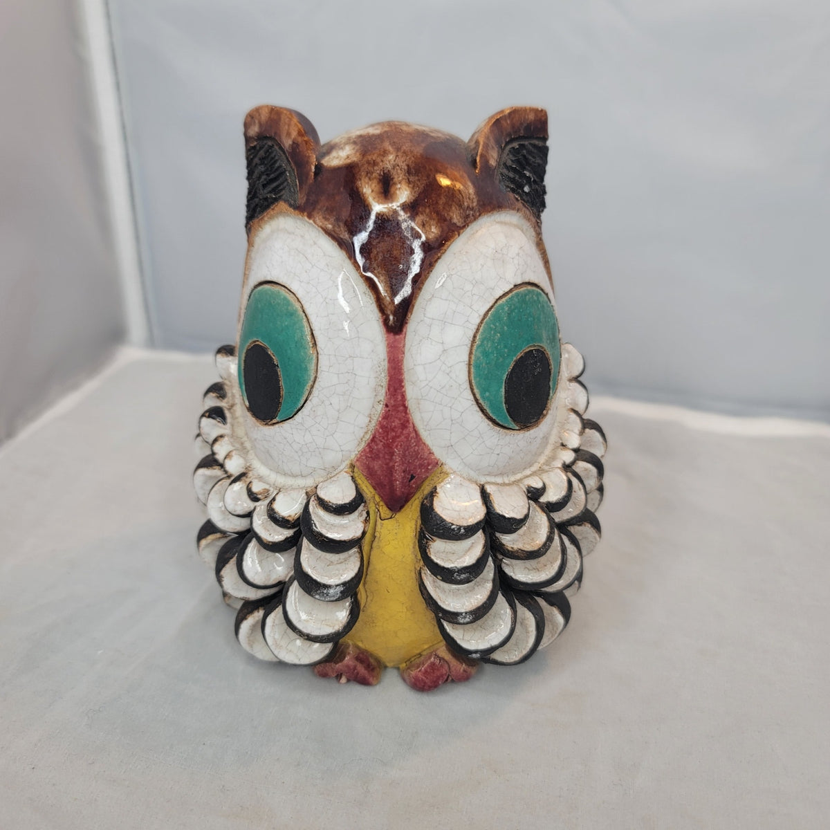 Handmade pottery owl bank big eyes textured cork bottom
