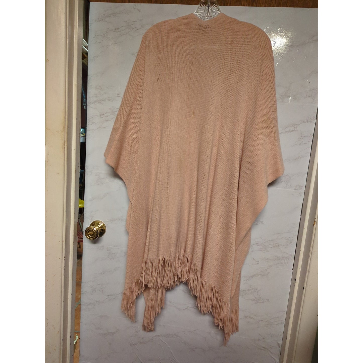 Zoe Madison Blush Pink Open Front Kimono Ruana Faux Leather Pockets One Size