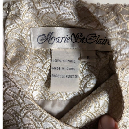 Vintage 90s Marie St. Claire beaded GOLD thread top sleeveless 6 back zip formal