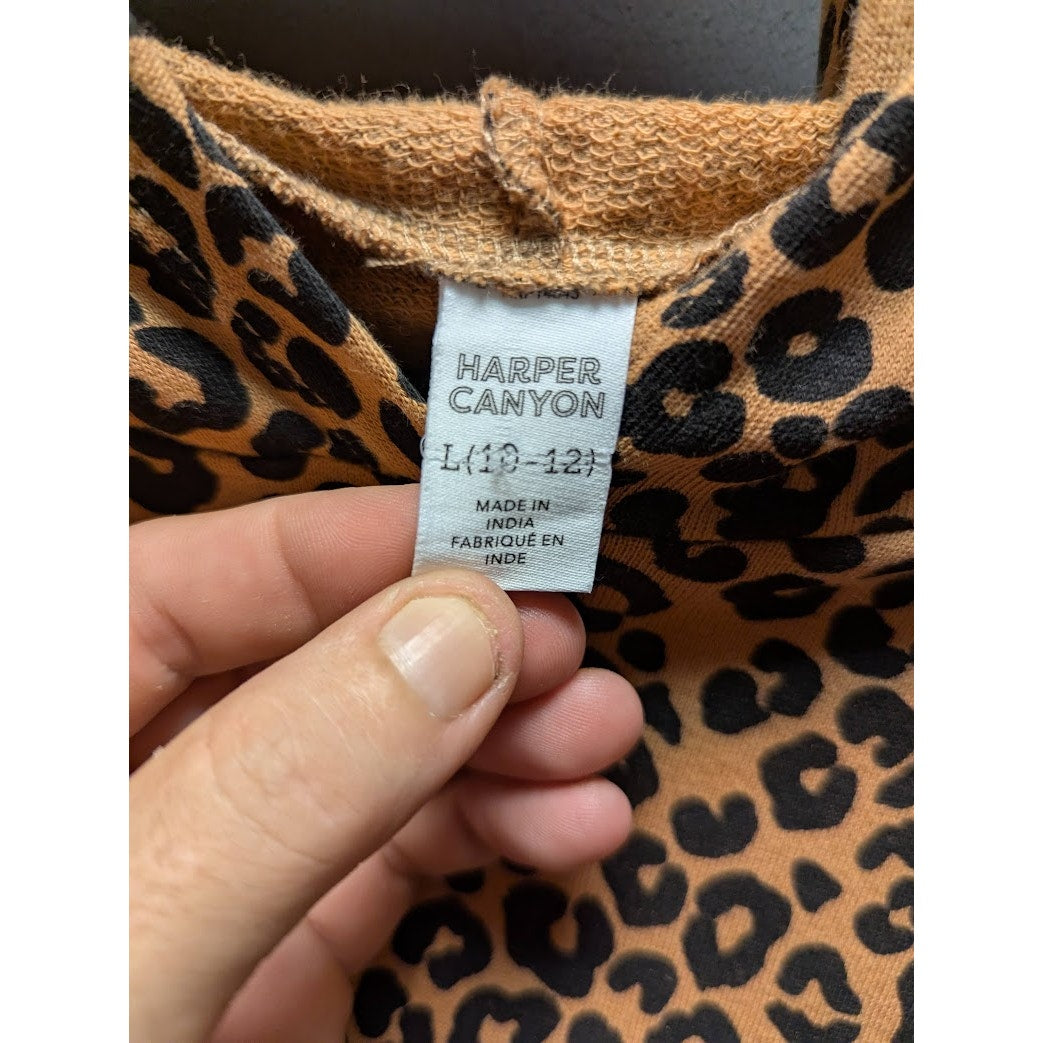 harper canyon YOUTH Large 10-12 Leopard print cotton hoodie black brown NEW