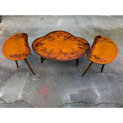 Buchschmid & Gretaux Inlay Inlaid Marquetry 3 pc. Coffee table and 2 End Tables