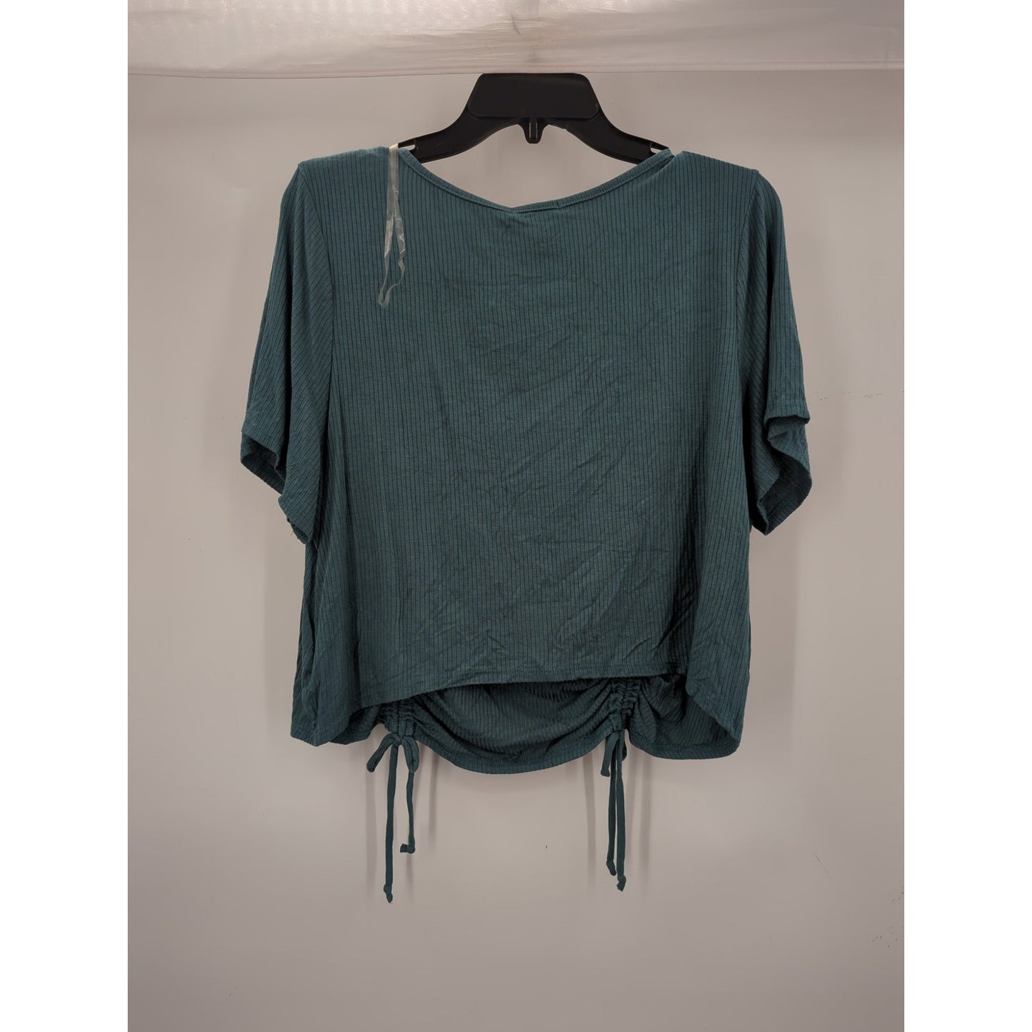 Curvy Sense Teal Green Ribbed Ruched Drawstring Crop Top Size 3X NWT