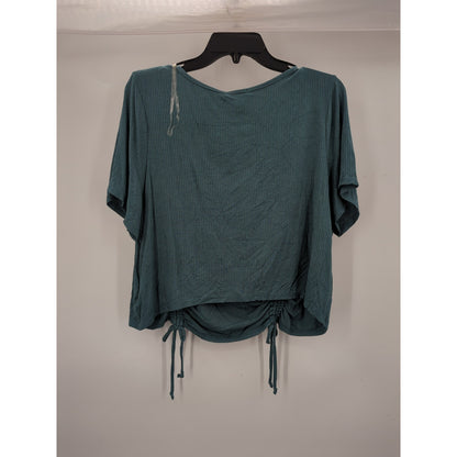 Curvy Sense Teal Green Ribbed Ruched Drawstring Crop Top Size 3X NWT