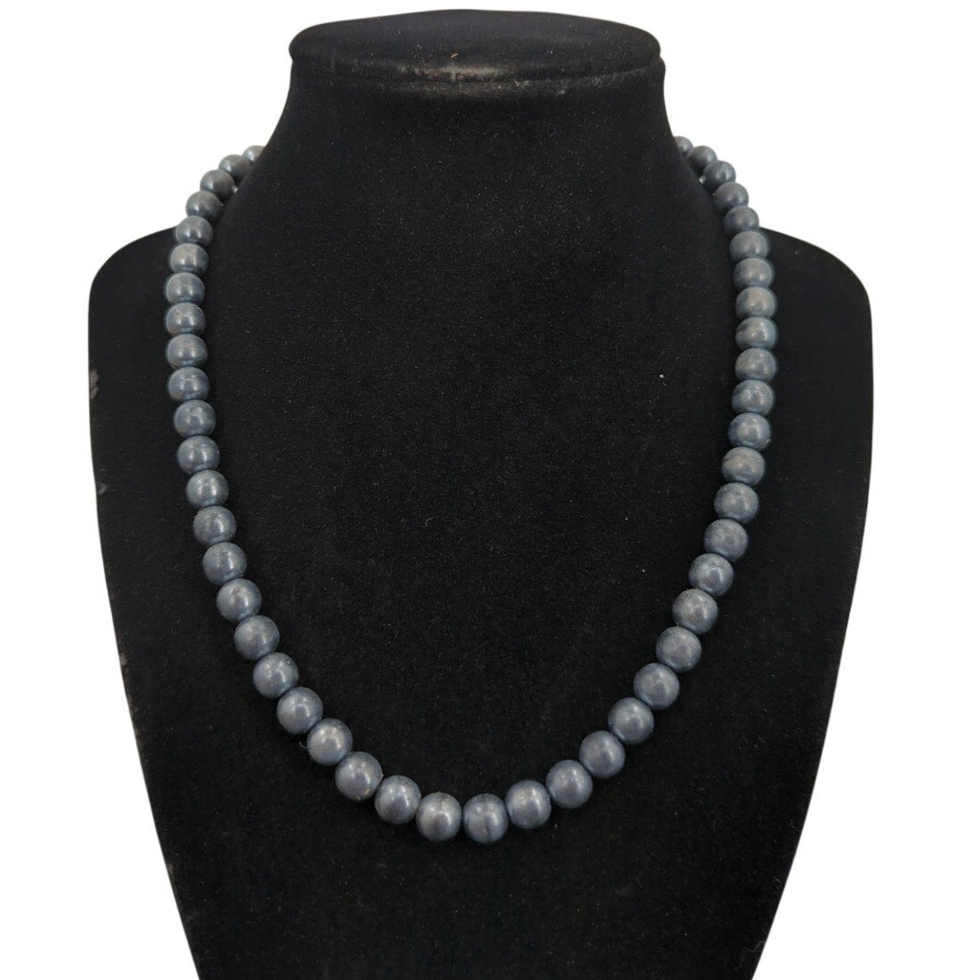Vintage Gunmetal Grey Faux Pearl Knotted Strand Necklace - 18" beads