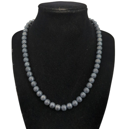 Vintage Gunmetal Grey Faux Pearl Knotted Strand Necklace - 18" beads