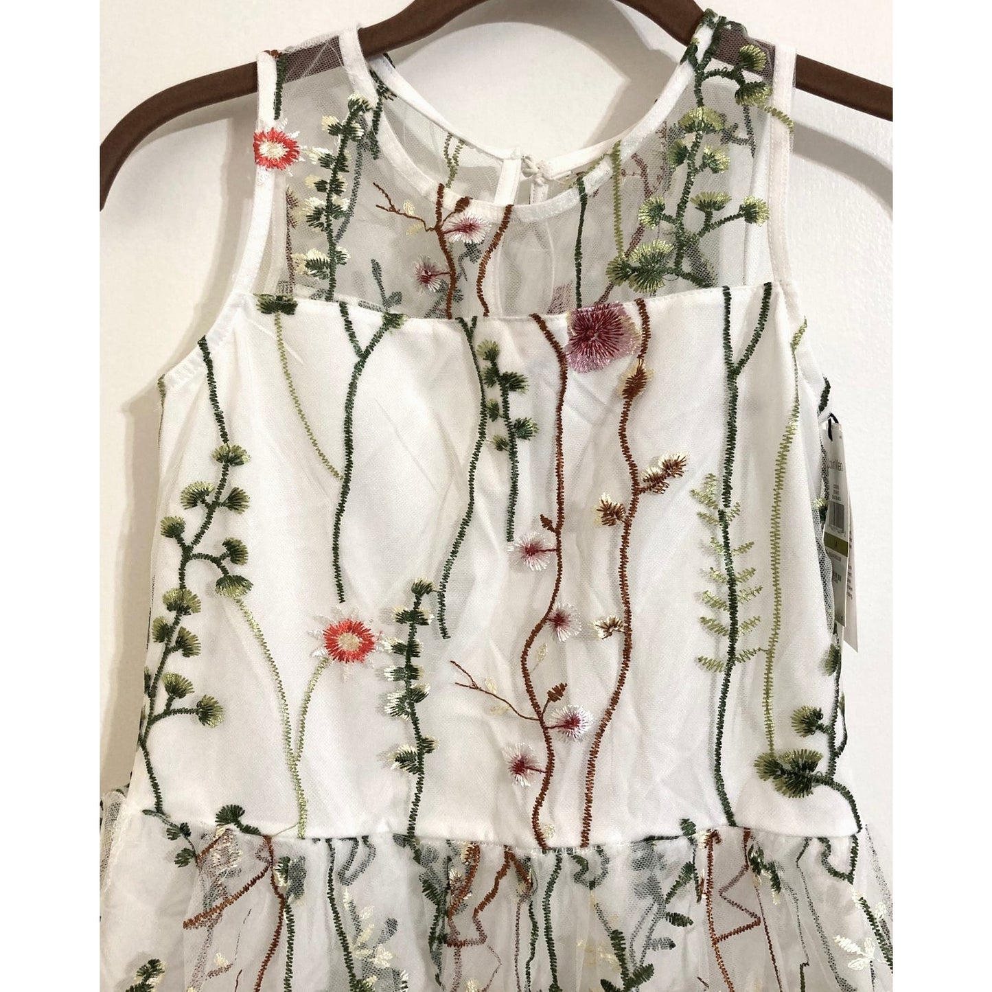 Calvin Klein Sleeveless Embroidered Mesh Overlay Girls' Dress Size 16 White NWT