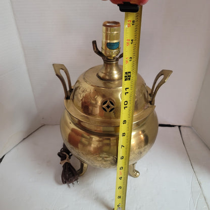 Mid Century Large Asian Brass incense burner table lamp 1960's Dragon Motif
