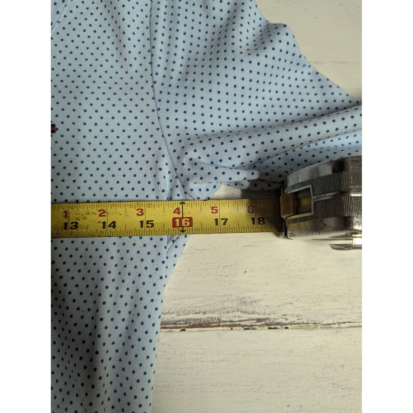 Tommy Hilfiger Light Blue Dotted Scoop Neck Elbow Sleeve Cotton Knit Top Large