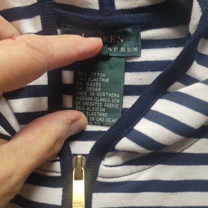 Lauren Ralph Lauren Striped Full Zip Hoodie Navy White Nautical Preppy Coastal