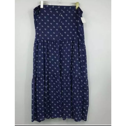 Fourteenth Place SUMMER Blue Printed FLOUNCE 1x Elastic Waist Pull On Skirt NEW