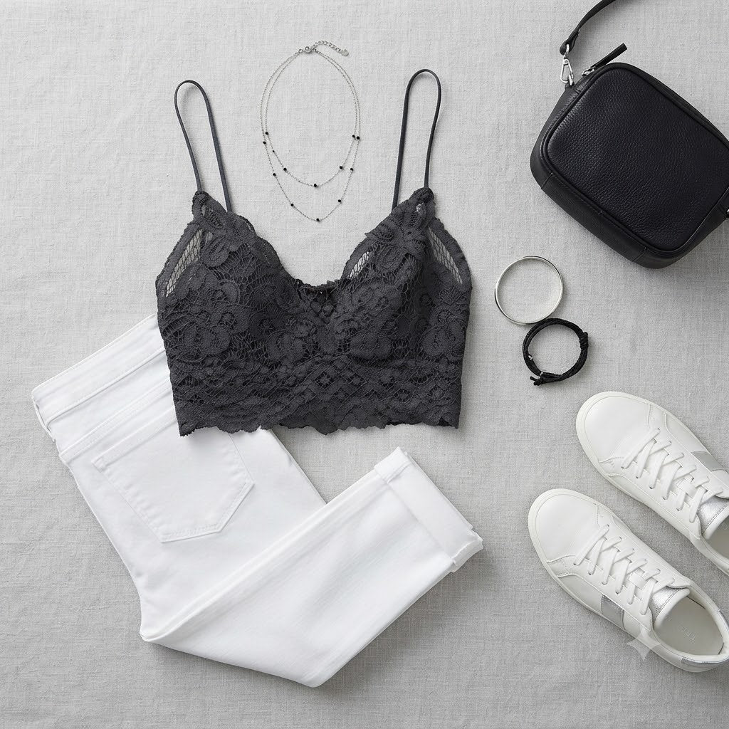 Free People Adella Size Small Black Lace Cami Bralette Top