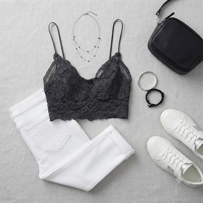 Free People Adella Size Small Black Lace Cami Bralette Top