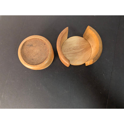 Vintage Mid Century Modern Wooden Drink Coasters Set of 6 with Holder