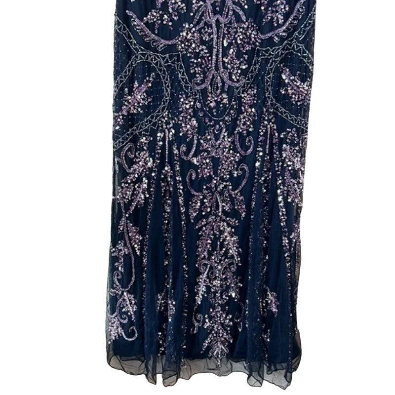 NWT Pisarro Nights Art Deco Beaded Mesh Cocktail Dress Size 8 in Carbon