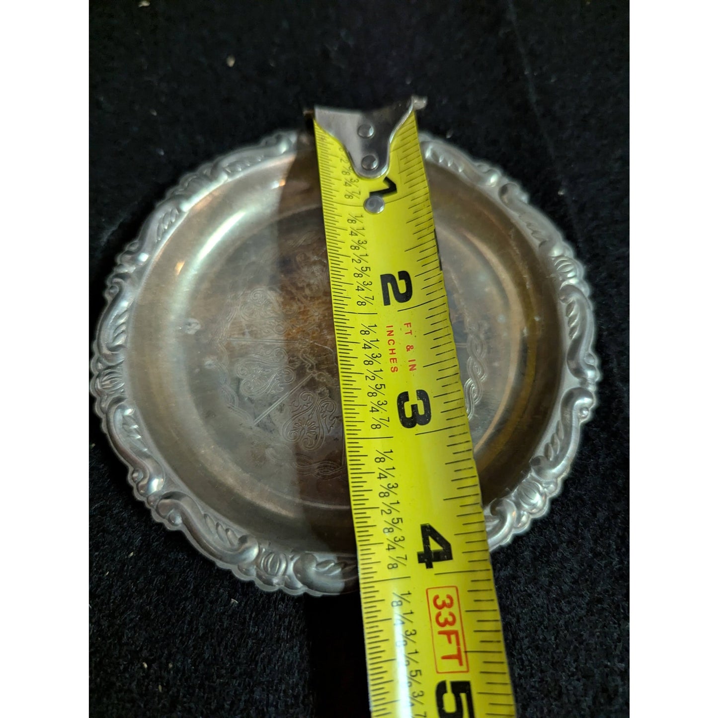 Vintage Italian Silverplate on Steel Ornate Round Trinket Dish Coaster