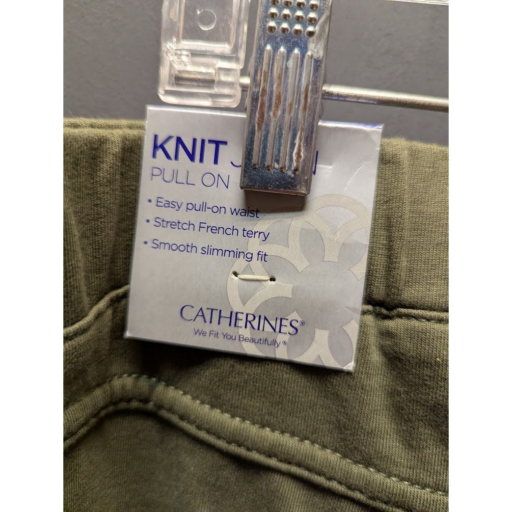 Catherines Knit Jean Pull On Olive Green Pants Size 3X Plus NEW Casual Summer