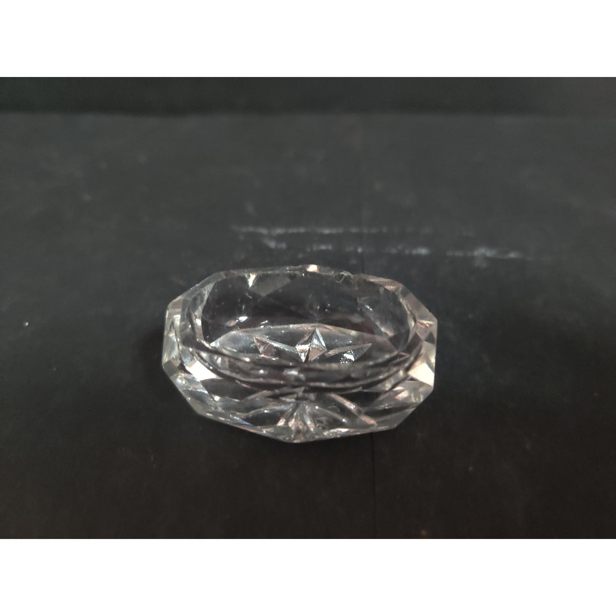 Vintage Cut Crystal Glass Open Salt Cellar Pin Dish Starburst Base