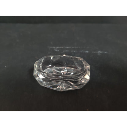 Vintage Cut Crystal Glass Open Salt Cellar Pin Dish Starburst Base