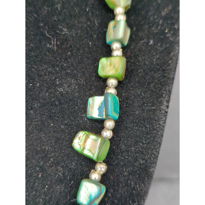 Vintage Green Bead Gold Tone Station Strand Choker Necklace Mid-Century Modern
