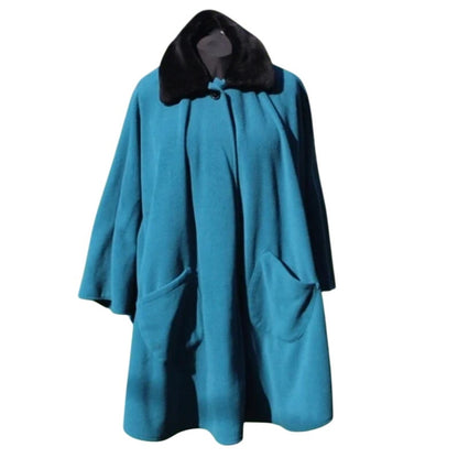 Monroe and Main Teal Blue Black collar Capelet ONE SIZE pockets cape coat winter