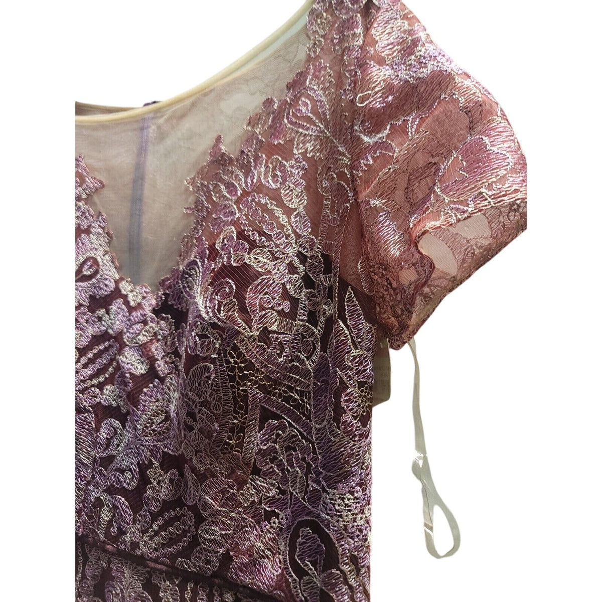 JS Collections Womens Formal Long Dress Dark Plum Embroidered Overlay 8 midi