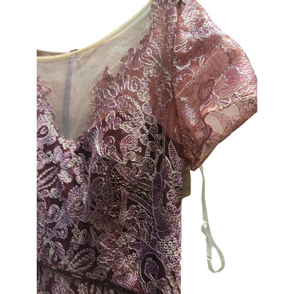 JS Collections Womens Formal Long Dress Dark Plum Embroidered Overlay 8 midi